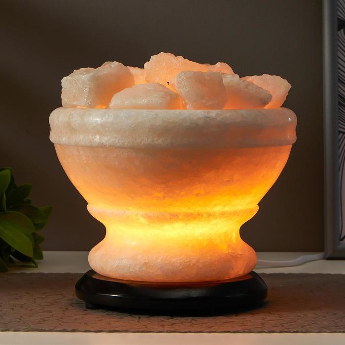 Соляной светильник с диммером  "Чаша огня" Е14 15Вт 4-6 кг белая соль 18х18х20 см - фото 562532