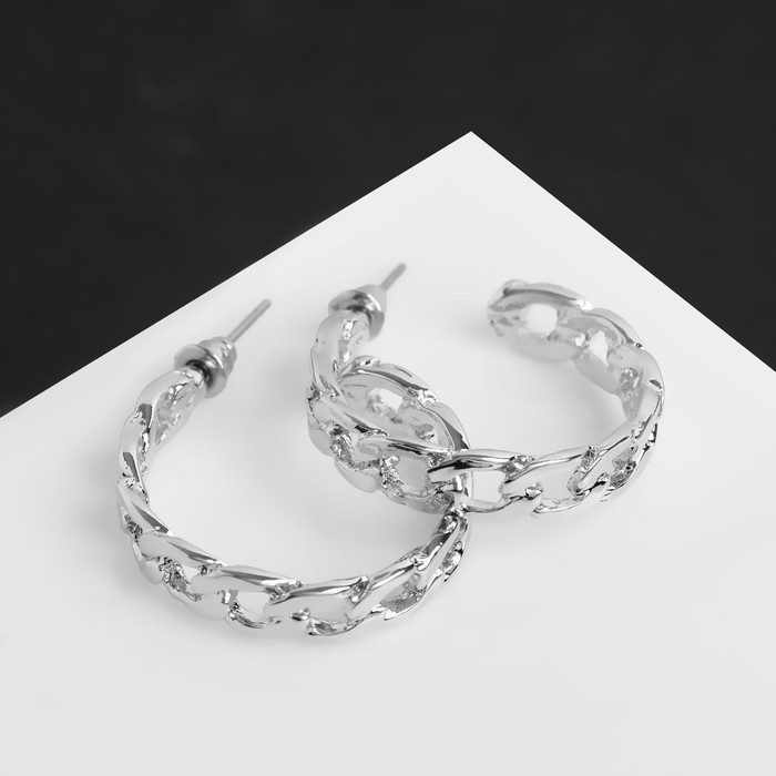 Серьги-кольца "Цепи" малые, цвет серебро 506047 - фото 3179975