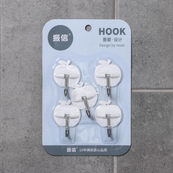 Набор крючков на липучке «Фрукты» 5 шт, форма МИКС, цвет белый - фото 798706276