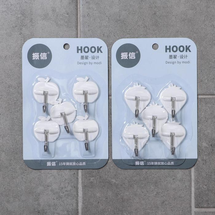 Набор крючков на липучке «Фрукты» 5 шт, форма МИКС, цвет белый - фото 798706278