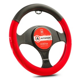 Оплётка руля "AUTOPROFI", материал Soft-touch + вставка из синтетического нубука, черно-красный, размер М 5137675