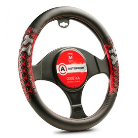 Оплётка руля Autoprofi, экокожа, две 3D вставки под хват из мягкого PVC, черно-красный, размер М 5137681