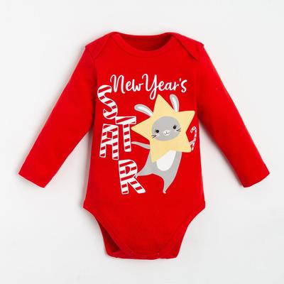 Body with long sleeve Baby I "Winter party", height 62-68 cm, red