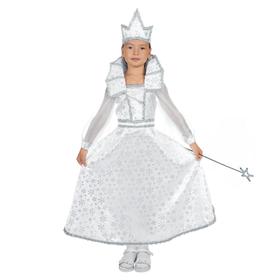 Карнавальный костюм «Снежная королева», платье, корона, палочка, р. 30, рост 110-116 см