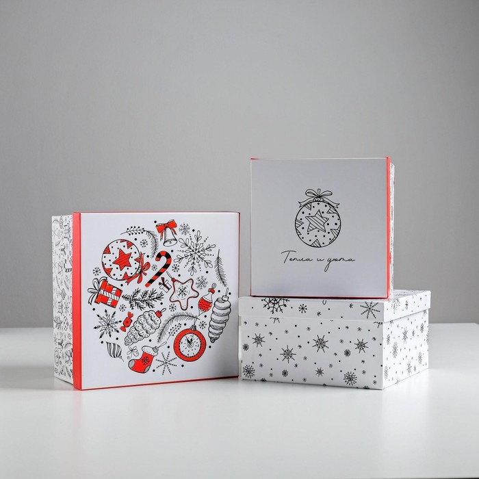 Набор подарочных коробок 3 в 1 «С Новым годом», 18 × 18 × 10‒22 × 22 × 12 см