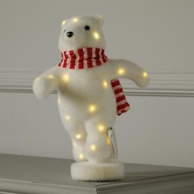 Light figure "Bear in a scarf runs", 26x14x13 cm, fixing, battery-operated, T / WHITE