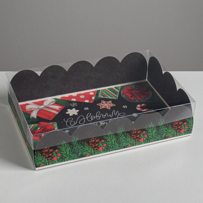 Коробка подарочная с PVC крышкой «С Новым годом!», 20 × 30 × 8 см