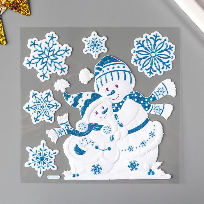 Декоративная наклейка Room Decor "Снеговики с блёстками" 17,5х18 см - фото 127184636