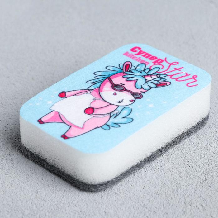 Губка для мытья посуды «Супер kitchen Star» 9х6 см - фото 798726787