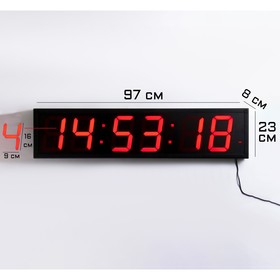 Часы настенные электронные, с пультом, 97 х 8 х 23 см, от сети, красные цифры