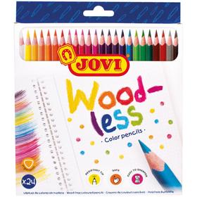 Карандаши 24 цвета JOVI Wood-less, трехгранные, пластиковые, картонная упаковка, евпроподвес