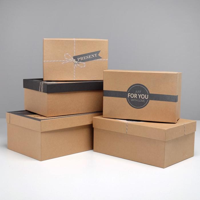 Набор подарочных крафтовых коробок 5 в 1 «Для тебя», 32,5 х 20 х 12,5 - 22 х 14 х 8,5 см - фото 954163