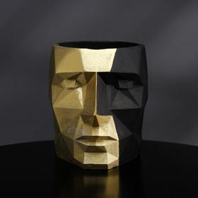 Кашпо полигональное из гипса «Голова», цвет чёрно-золотой, 11 × 13 см