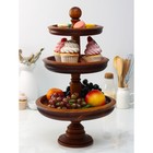 Трёхъярусная ваза для фруктов и сладостей из натурального кедра Mаgistrо, 47 см, цвет шоколадный - фото 753380