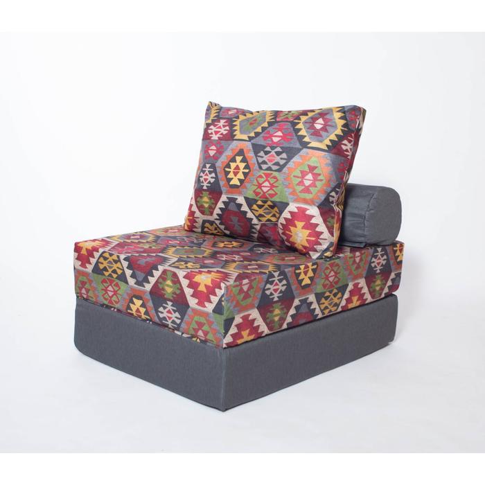 Кресло - кровать бескаркасное «Прайм» с накидкой - матрасиком, размер 75 x 100 x 90 см, принт мехико тёмно - серый - фото 127185909