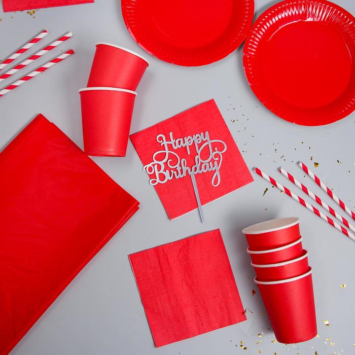 Набор посуды «С днём рождения», цвет красный