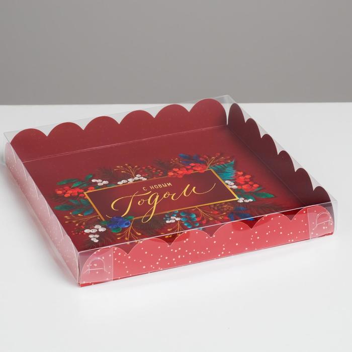 Коробка для кондитерских изделий с PVC крышкой «С Новым годом», 21 × 21 × 3 см