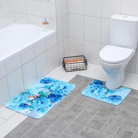 Набор ковриков для ванны и туалета Доляна «Флори» 2 шт, 79×49, 49×40 см, цвет голубой