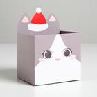 Коробка для мини-букетов «С новым годом», котик, 12 х 18 х 10 см - фото 960374
