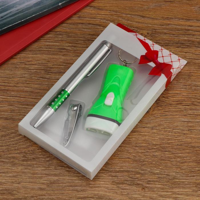 Набор подарочный 3в1 (ручка, фонарик, кусачки) , микс