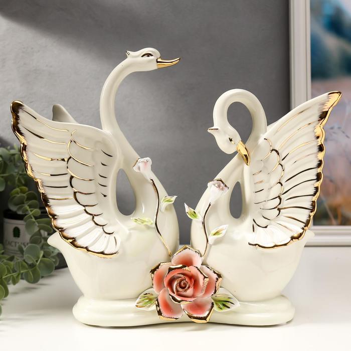 Сувенир керамика "Лебеди с розой" 25х28,5х10,5 см - фото 2358201