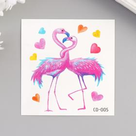 Татуировка на тело цветная "Влюблённые фламинго" 8х7,5 см в Донецке