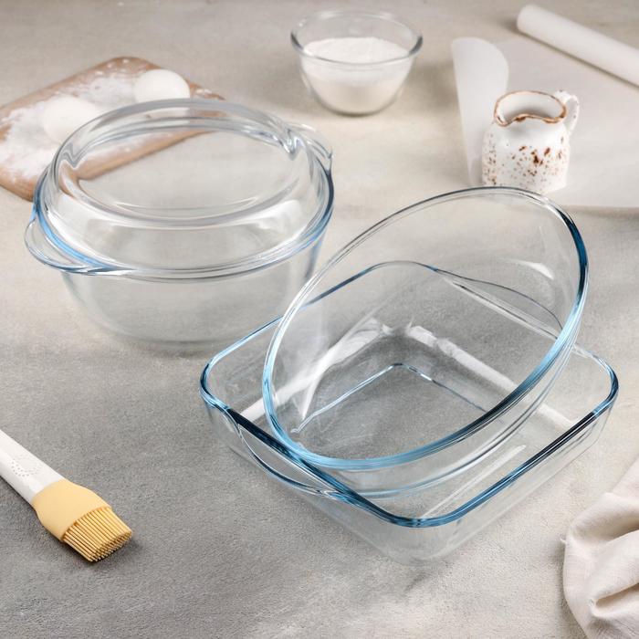 Набор посуды для запекания Borcam, 3 предмета: кастрюля с крышкой, 2 л, форма, 2 л, форма, 1,5 л - фото 4174975
