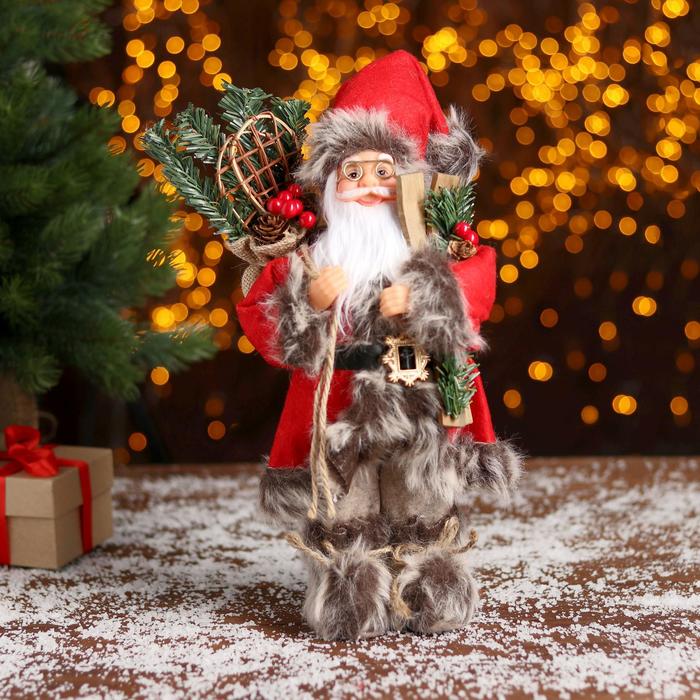 Дед Мороз "В красной шубке с лыжами" 15х30 см - фото 8711782