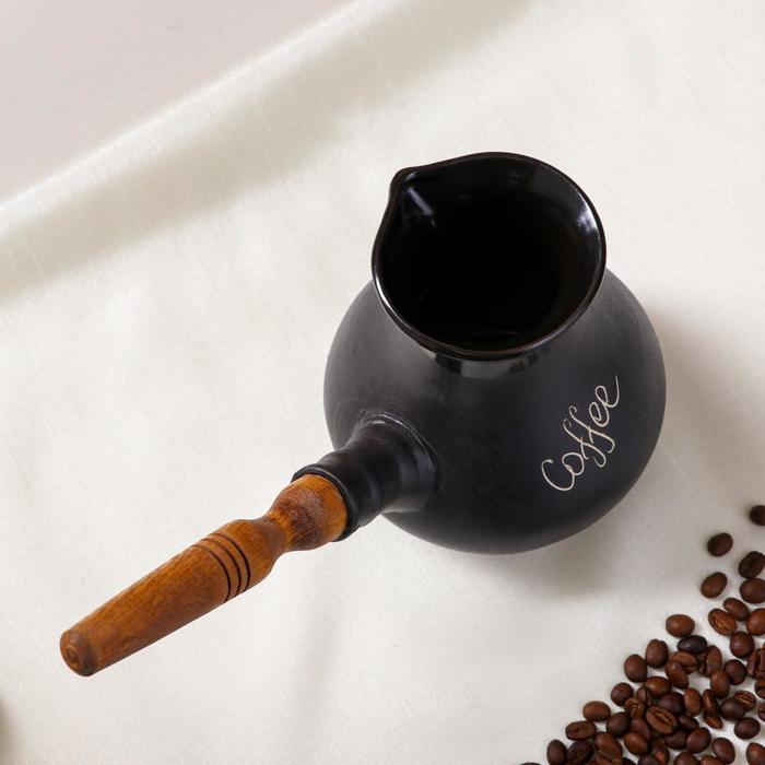 Турка COFFEESOFT, 400 мл. Турка с деревянной ручкой. Сито для кофе в турке. Керамическая турка ручной работы. Кофе в турке спб