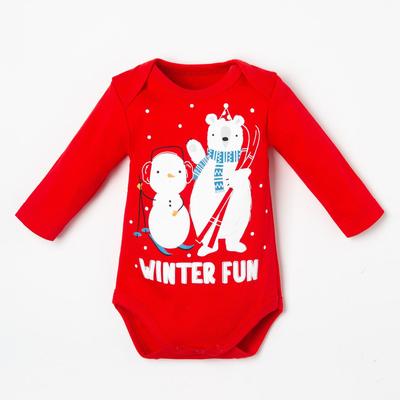 Body with long sleeve Baby I "Happy winter", height 86-92 cm, red
