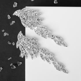 Серьги со стразами "Вечеринка" крылья, цвет белый в серебре - фото 7490371
