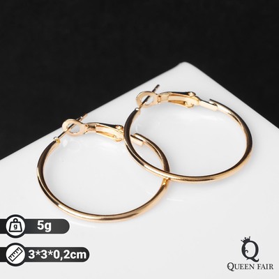 Classic ring earrings d=3 cm, gold color