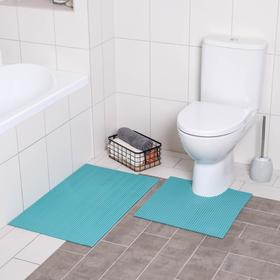 Набор ковриков для ванны и туалета «Моно голубой», 2 шт: 50×50, 50×80 см