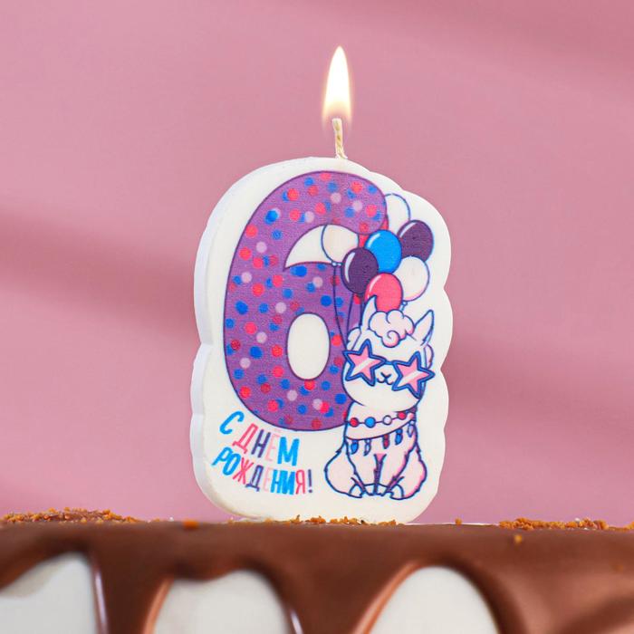 Свеча для торта "Цифра 6, кошка звёздочка", 5×8.5 см