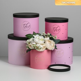 Набор шляпных коробок для цветов 5 в 1 "Чёрно-розовые", 14 × 13 см - 22 × 19,5 см