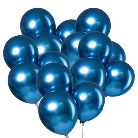 Latex balloon 12" "Chrome", metal, set of 100 PCs, color blue