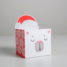 Коробка для мини-букетов «С Новым годом», миша, 12 х 17 х 10 см