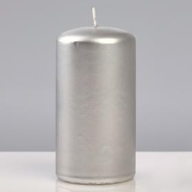 Свеча - цилиндр лакированная, "Platinum", 6×11,5 см, серебряный металлик