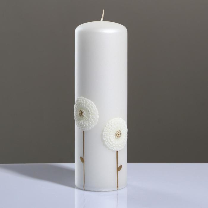 Свеча - цилиндр "Одуванчики", 6×19 см, белый