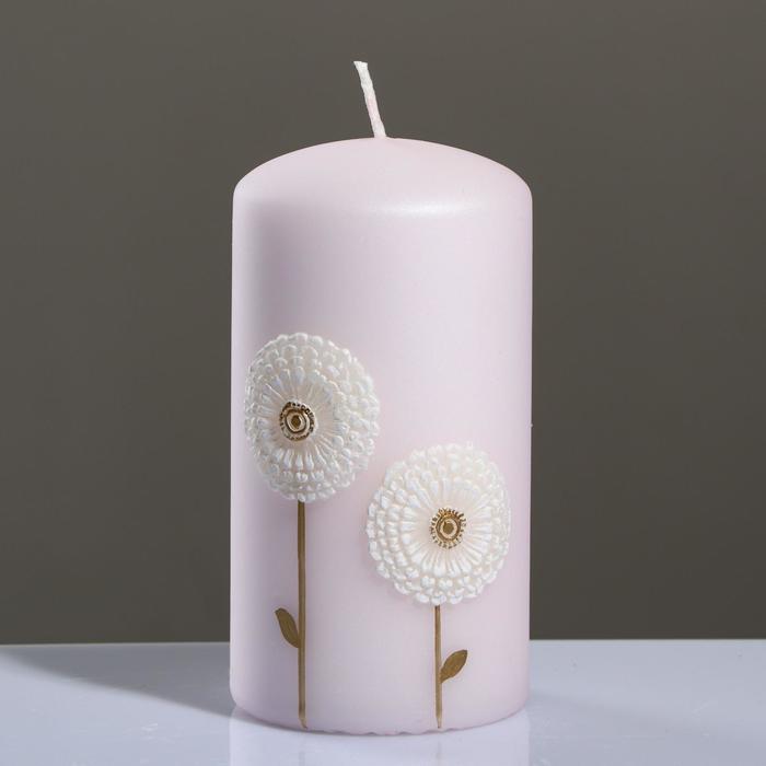 Свеча - цилиндр "Одуванчики", 7×13 см, розовый