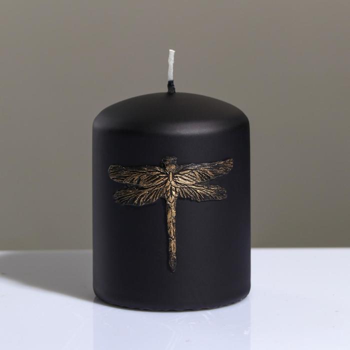 Свеча - цилиндр "Стрекоза", 7×9 см, чёрно-золотая