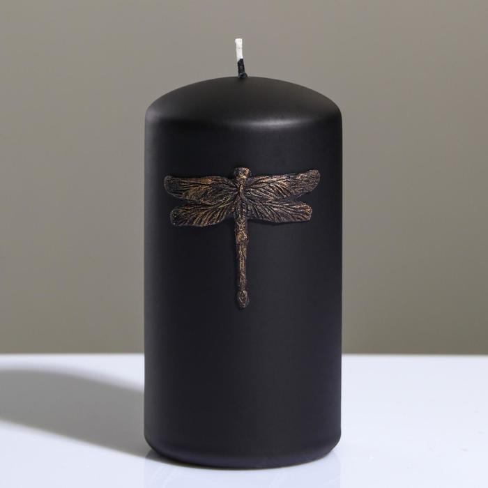 Свеча - цилиндр "Стрекоза", 7×13 см, чёрно-золотая