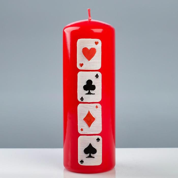 Свеча - цилиндр "Покер", 7×20 см, красный