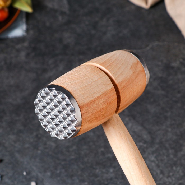 Молоток для отбивания мяса "Премиум" с металлическими накладками, 30 см, массив бука - фото 798801307