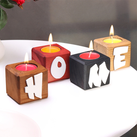 Interior candle holder 4 PCs with the inscription HOME, color: "Mix", aroma: berry and fruit mix