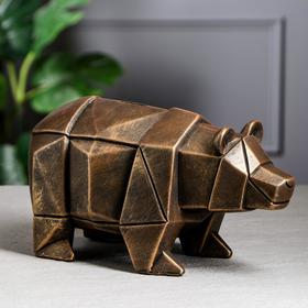 Копилка "Медведь оригами", коричнево-золотистая, 17 см