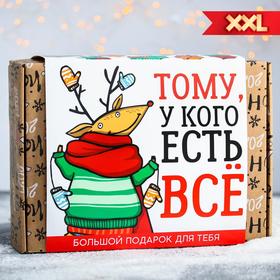 Гифтбокс подарочный «Тому, у кого есть всё»: чай чёрный с корицей 50 г, шоколад молочный 85 г, кофейные зёрна 30 г, планер, шоколад молочный 27 г, стикеры, блокнот, шоколад 5 г х 4 шт., мармелад 150 г 5266920