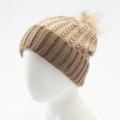 MINAKU hat with pompom and collar, R-R 52-54, color chocolate