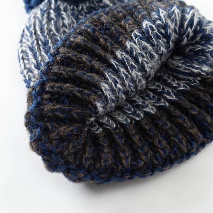 Шапка MINAKU вязаная с помпоном и подворотом, цвет синий, размер 52-54 - фото 798808803 Шапка MINAKU вязаная с помпоном и подворотом, цвет синий, размер 52-54 - фото 798808803