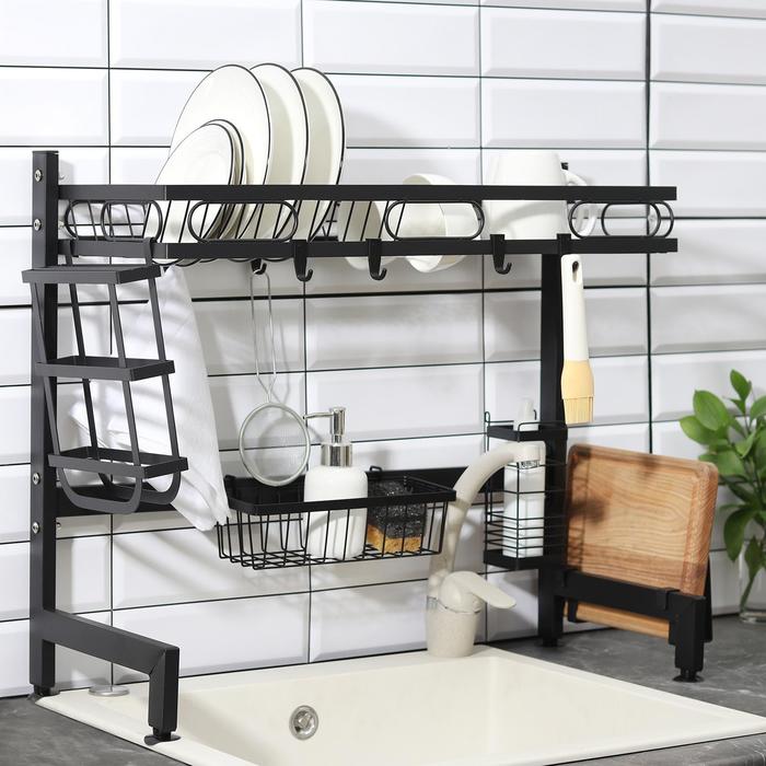 Рейлинговая система для кухни - стойка, набор 11 предметов, 65 см, цвет чёрный - фото 799169137